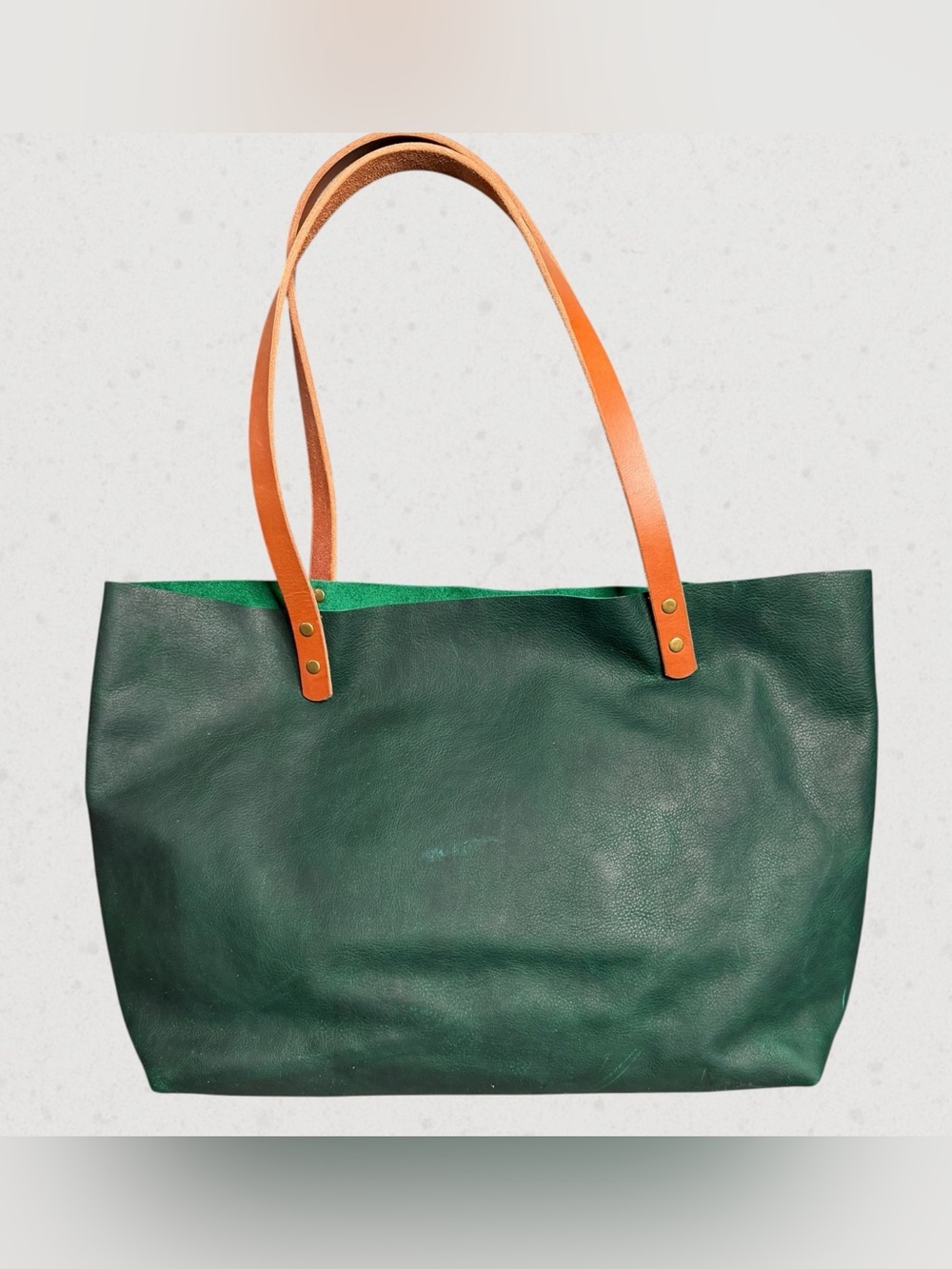 East West Tote in Rushmore Green with Tan Straps